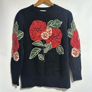 North Style black red Floral Pullover knit festive Sweater size small